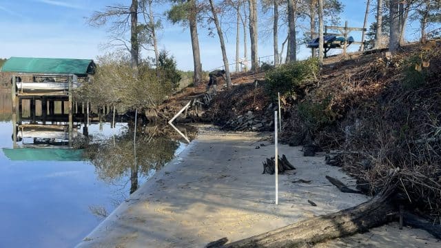 Eroded shoreline before living shoreline restoration by Native Shorelines