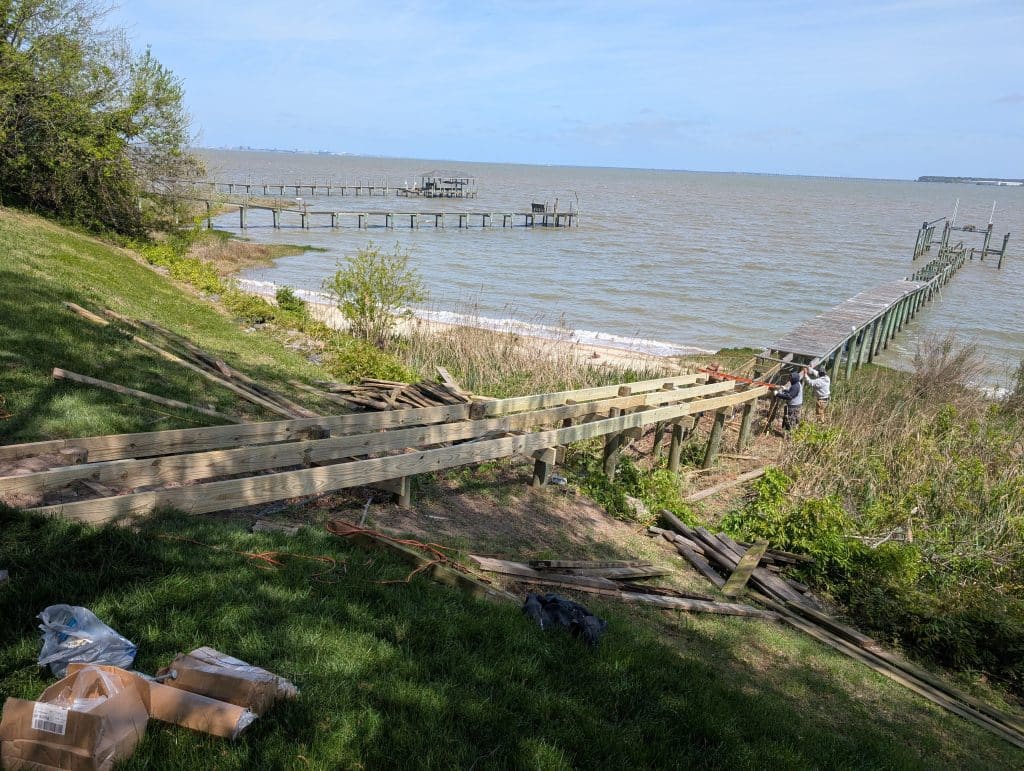Worn waterfront dock before renovation by Stewart Bradley Pier Services