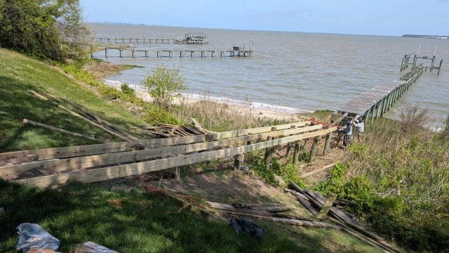Worn waterfront dock before renovation by Stewart Bradley Pier Services